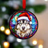 Alaskan Malamute in Santa Hat Suncatcher Decoration